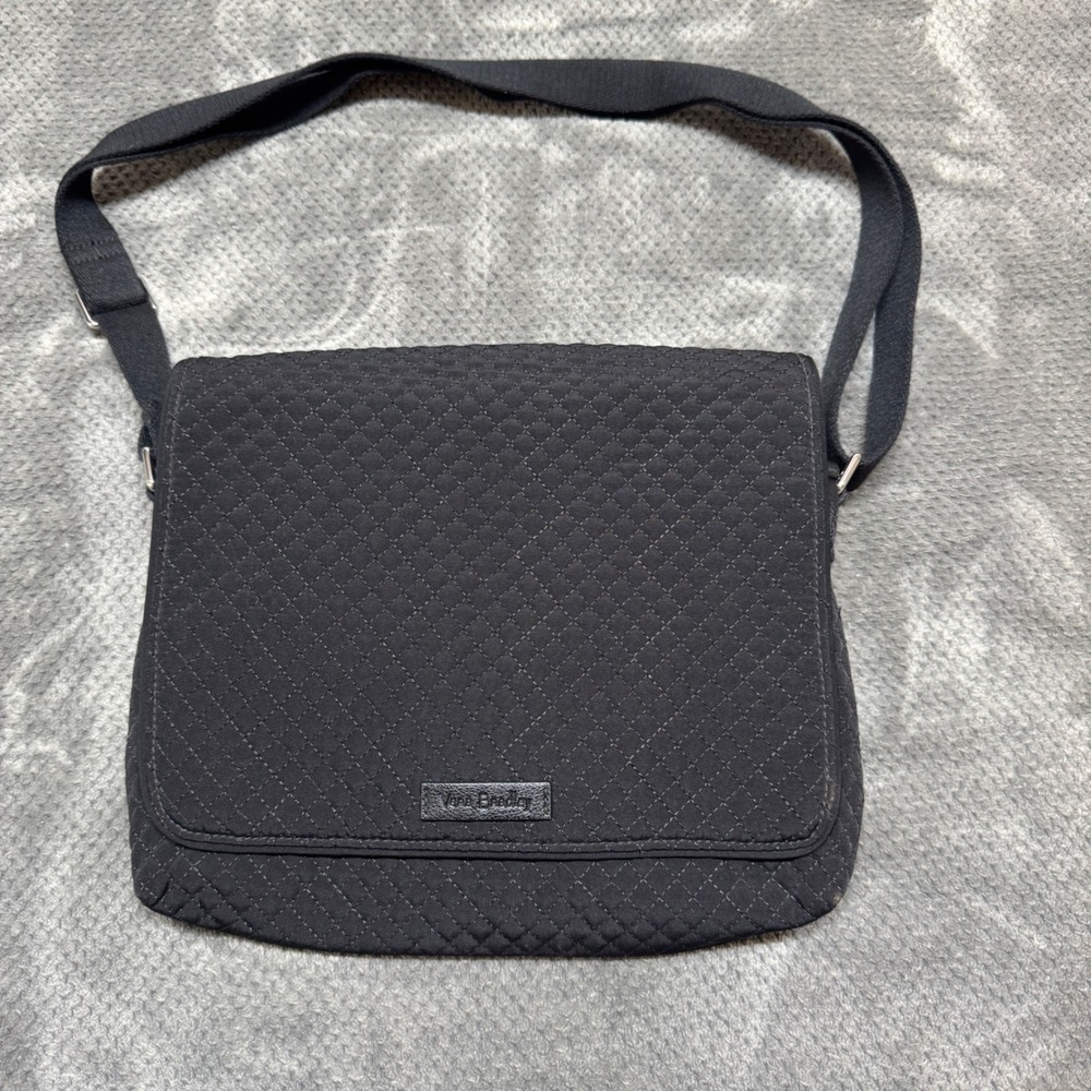 Vera Bradley Black Quilted Cotton Flap Crossbody Bag Floral Interior Messenger